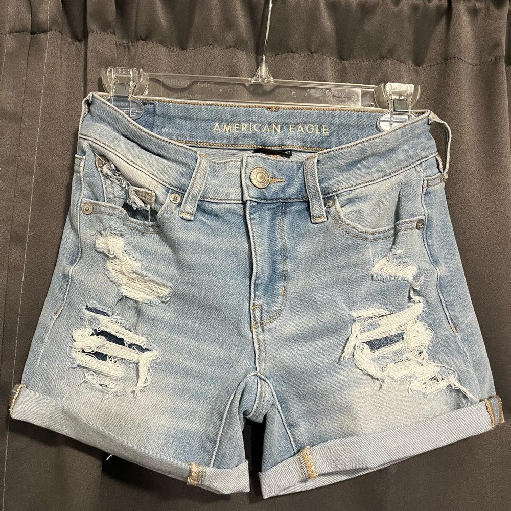 American Eagle Outfitters Blue Jean Shorts Distressed Mid-Rise